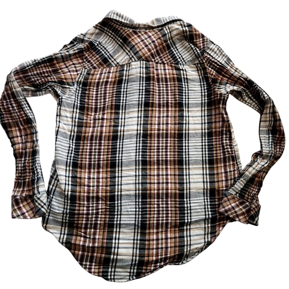 Kavu sz L Brown Plaid Flannel Button Down Elbow Patches - Picture 2 of 5